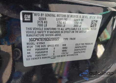 2012 Chevrolet Silverado 1500 Ltz from USA, damaged, VIN 3GCPKTE76CG208027
